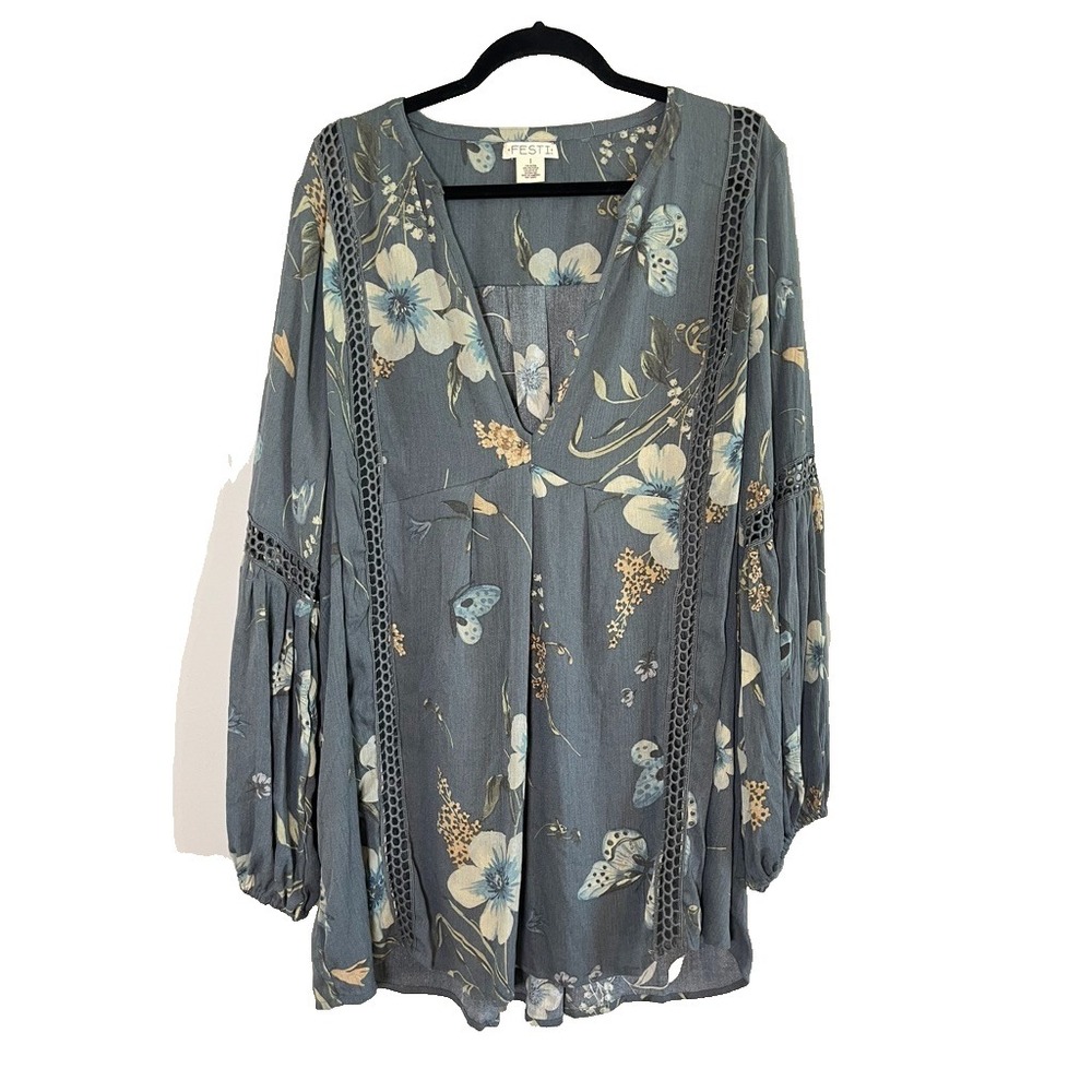 Colorful Floral‎ Tunic Top 14 Cottage Prairie Boho Indie Folk Festival Western